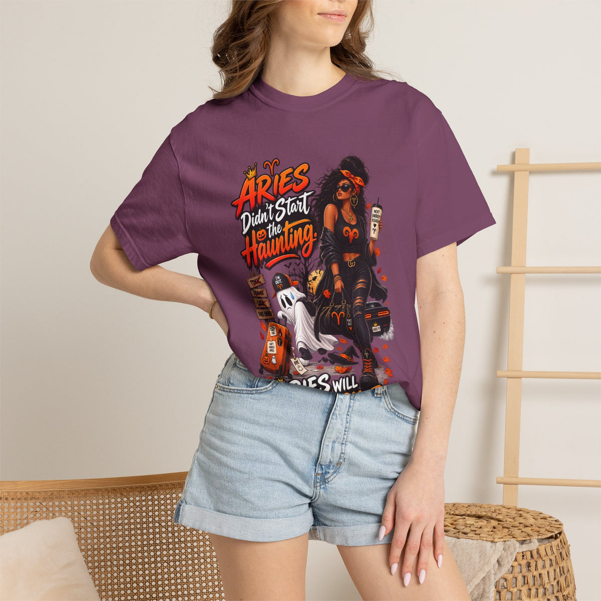 Aries Didn't Start The Haunting Aries Will Finish It Shirt, Funny Zodiac Halloween Tee