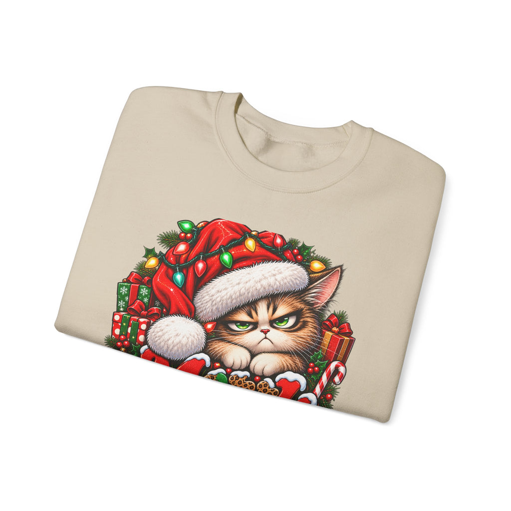 Merry Whatever Christmas Sweatshirt, Funny Grumpy Cat Holiday Crewneck