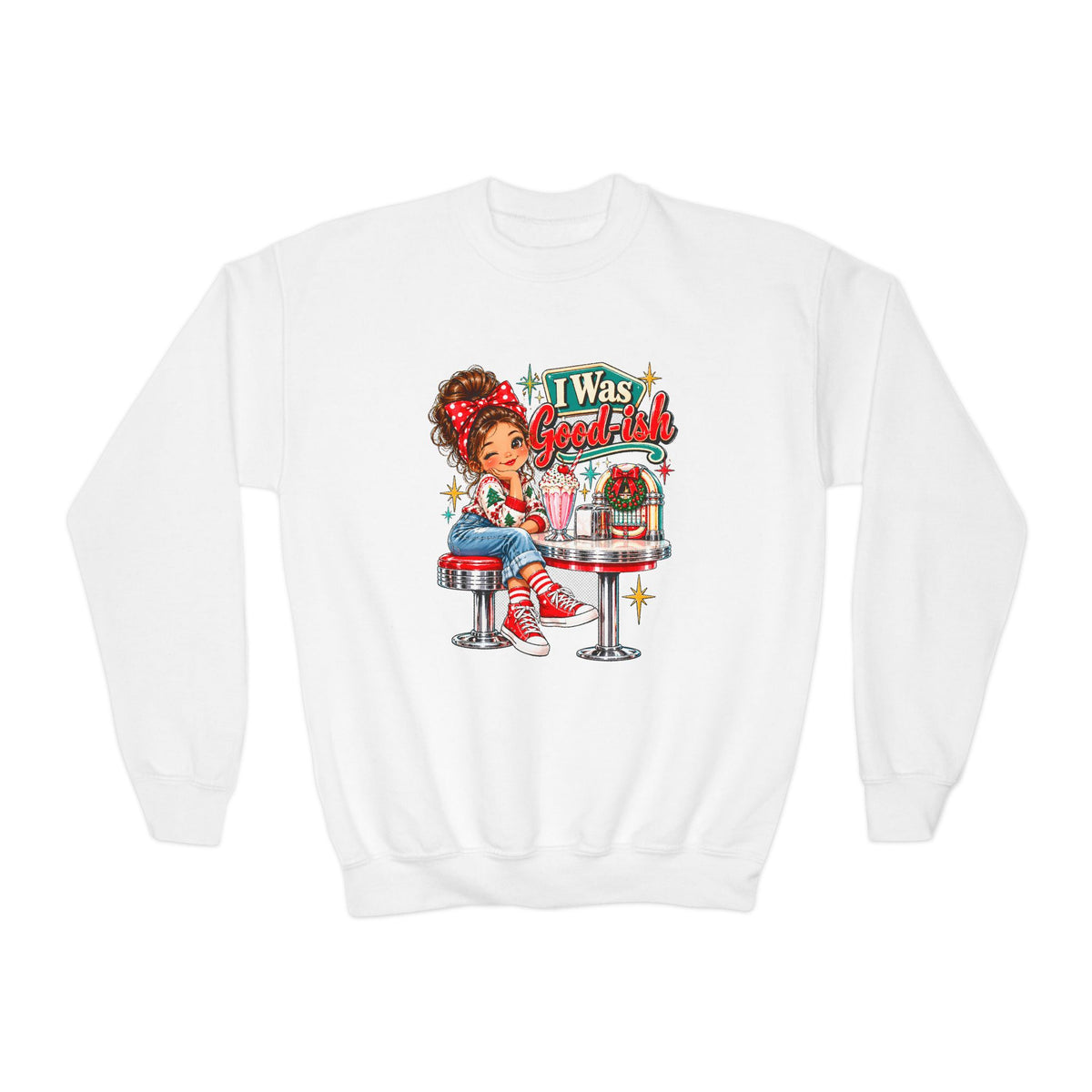 I Was Goodish Kids Christmas Sweatshirt-Retro Design