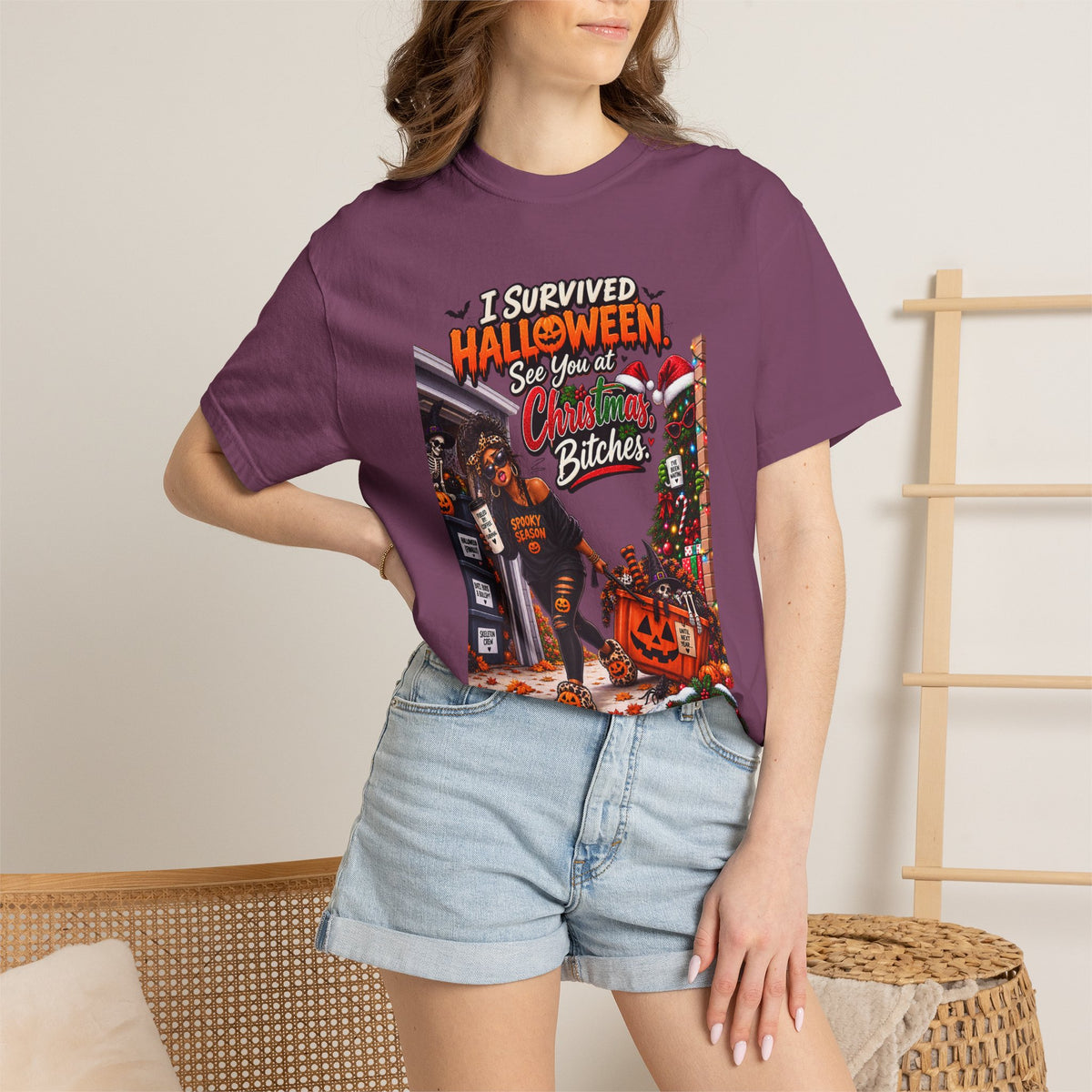 I Survived Halloween See You At Christmas Bitches Shirt, Funny Holiday Crossover Tee