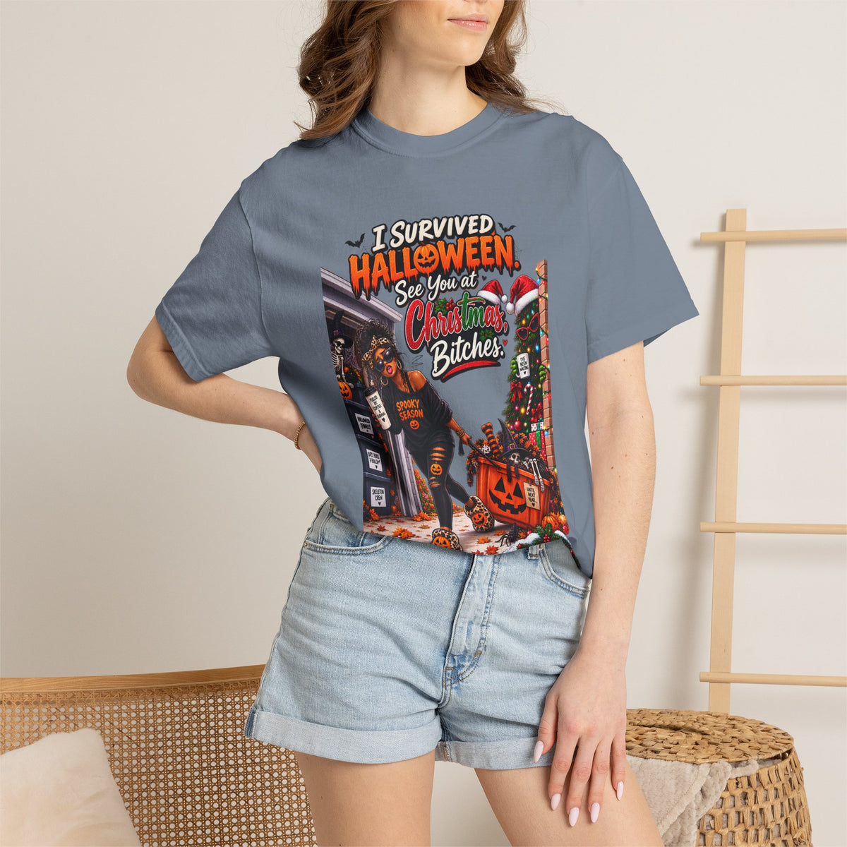 I Survived Halloween See You At Christmas Bitches Shirt, Funny Holiday Crossover Tee