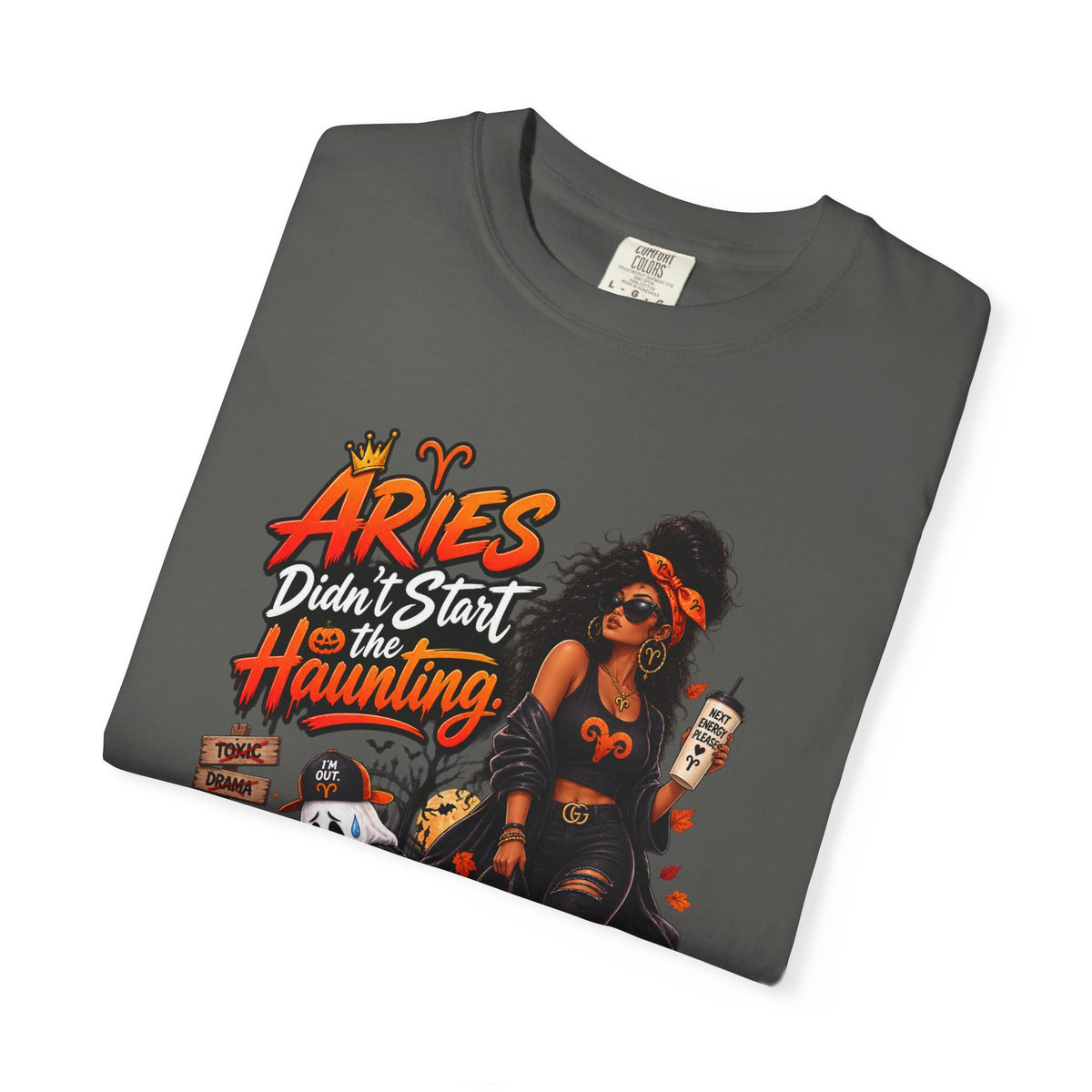 Aries Didn't Start The Haunting Aries Will Finish It Shirt, Funny Zodiac Halloween Tee