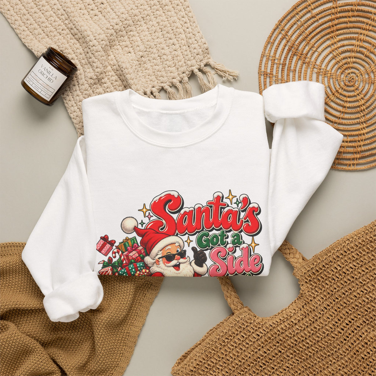 Santa's Got A Side Hustle Sweatshirt, Funny Retro Christmas Crewneck