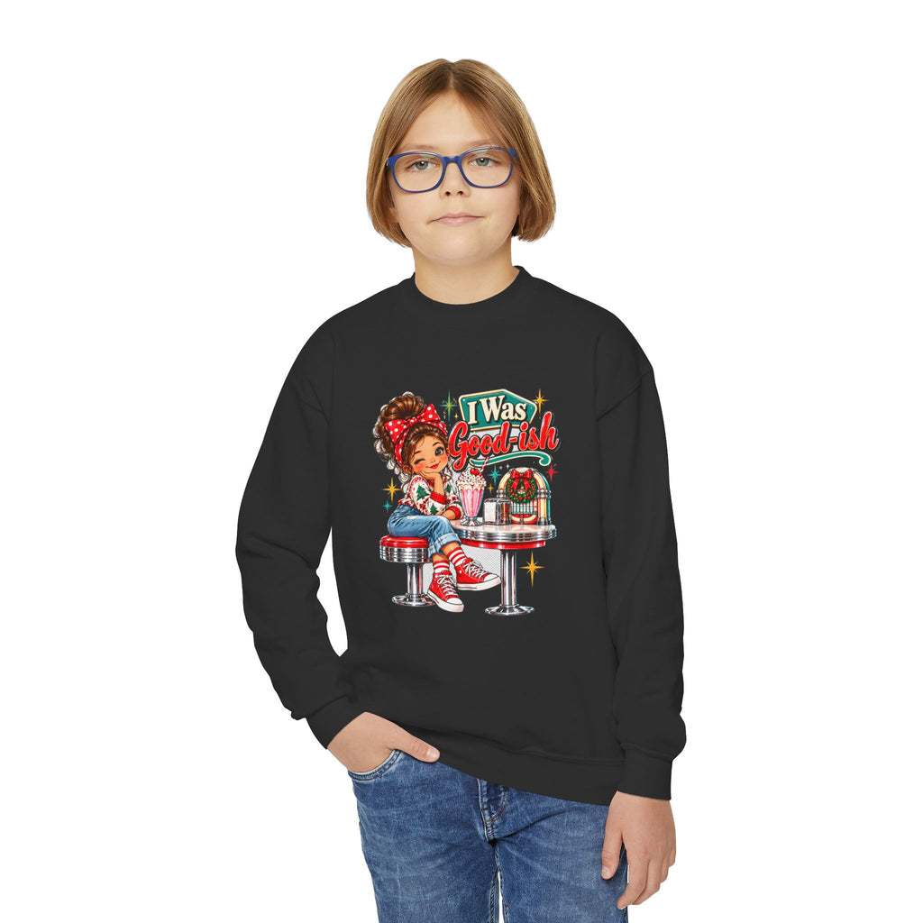 I Was Goodish Kids Christmas Sweatshirt-Retro Design