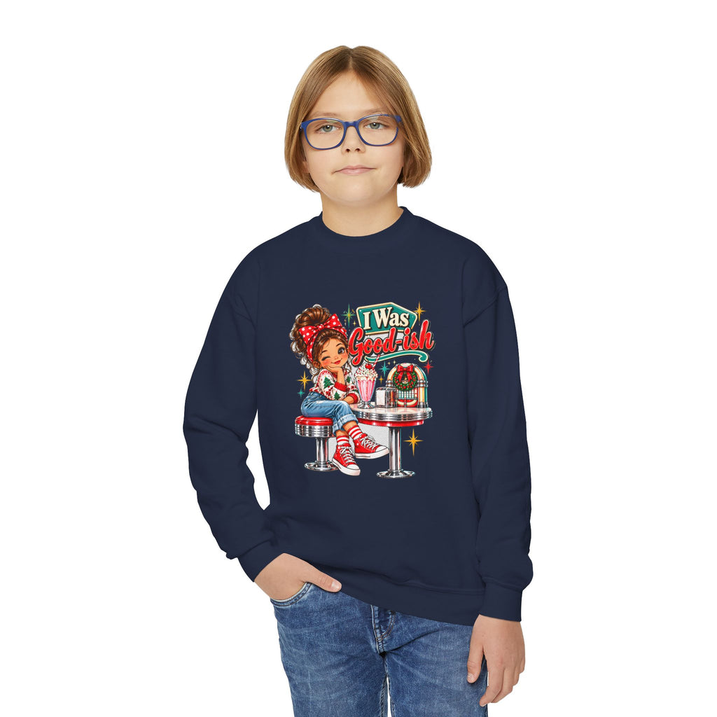 I Was Goodish Kids Christmas Sweatshirt-Retro Design