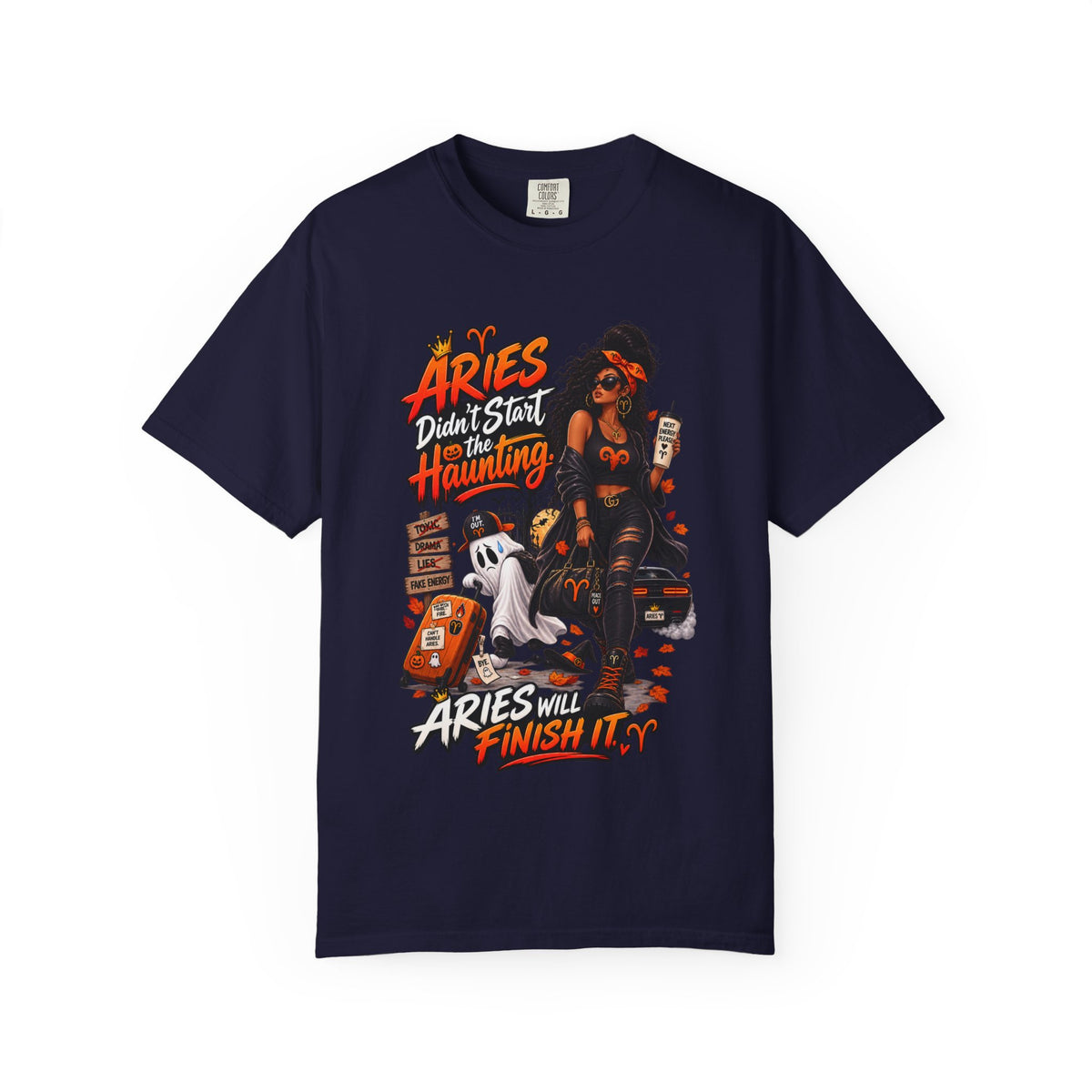Aries Didn't Start The Haunting Aries Will Finish It Shirt, Funny Zodiac Halloween Tee