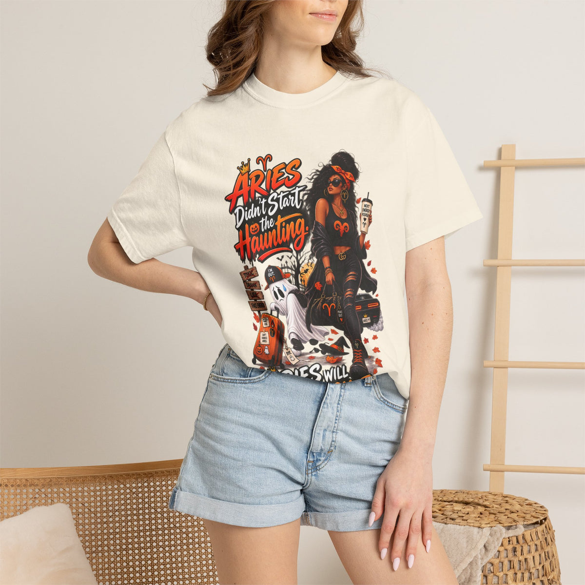 Aries Didn't Start The Haunting Aries Will Finish It Shirt, Funny Zodiac Halloween Tee