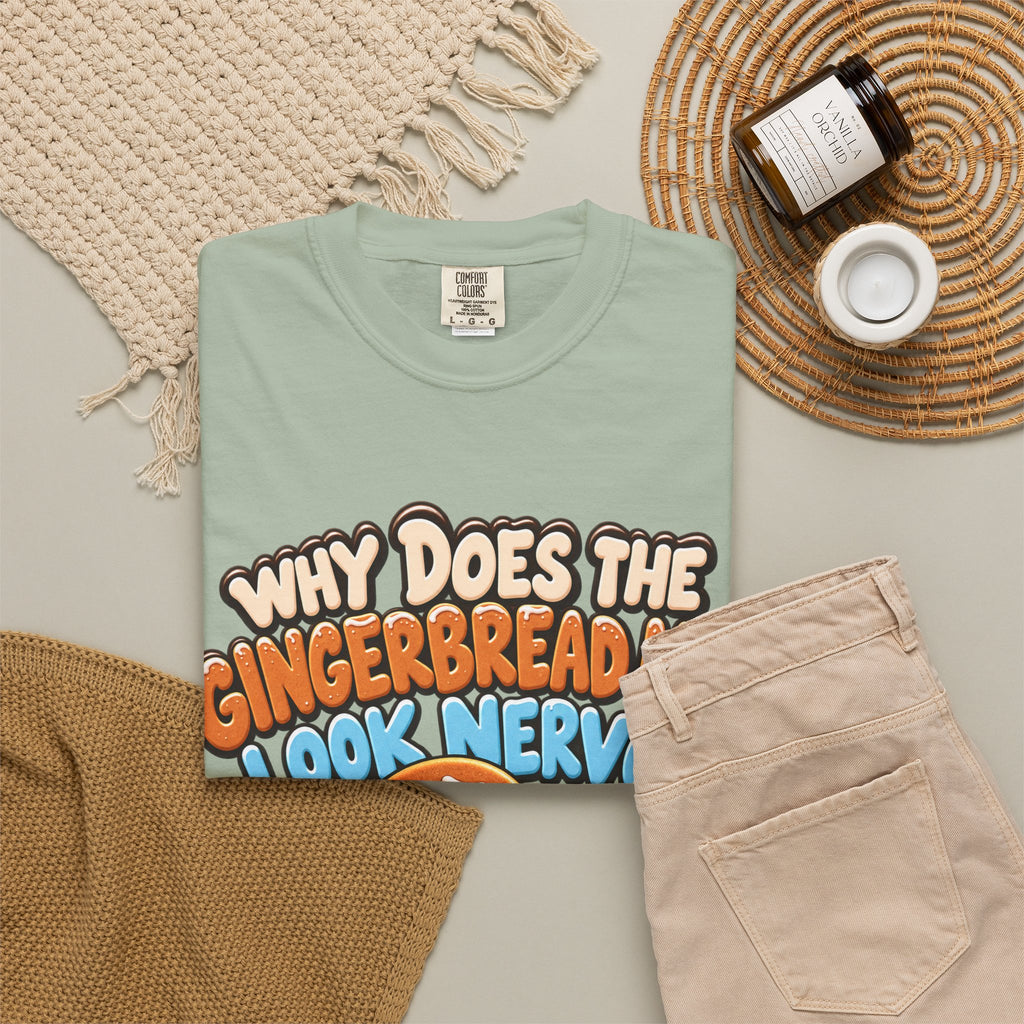 Why Does The Gingerbread Man Look Nervous Funny Christmas Shirt