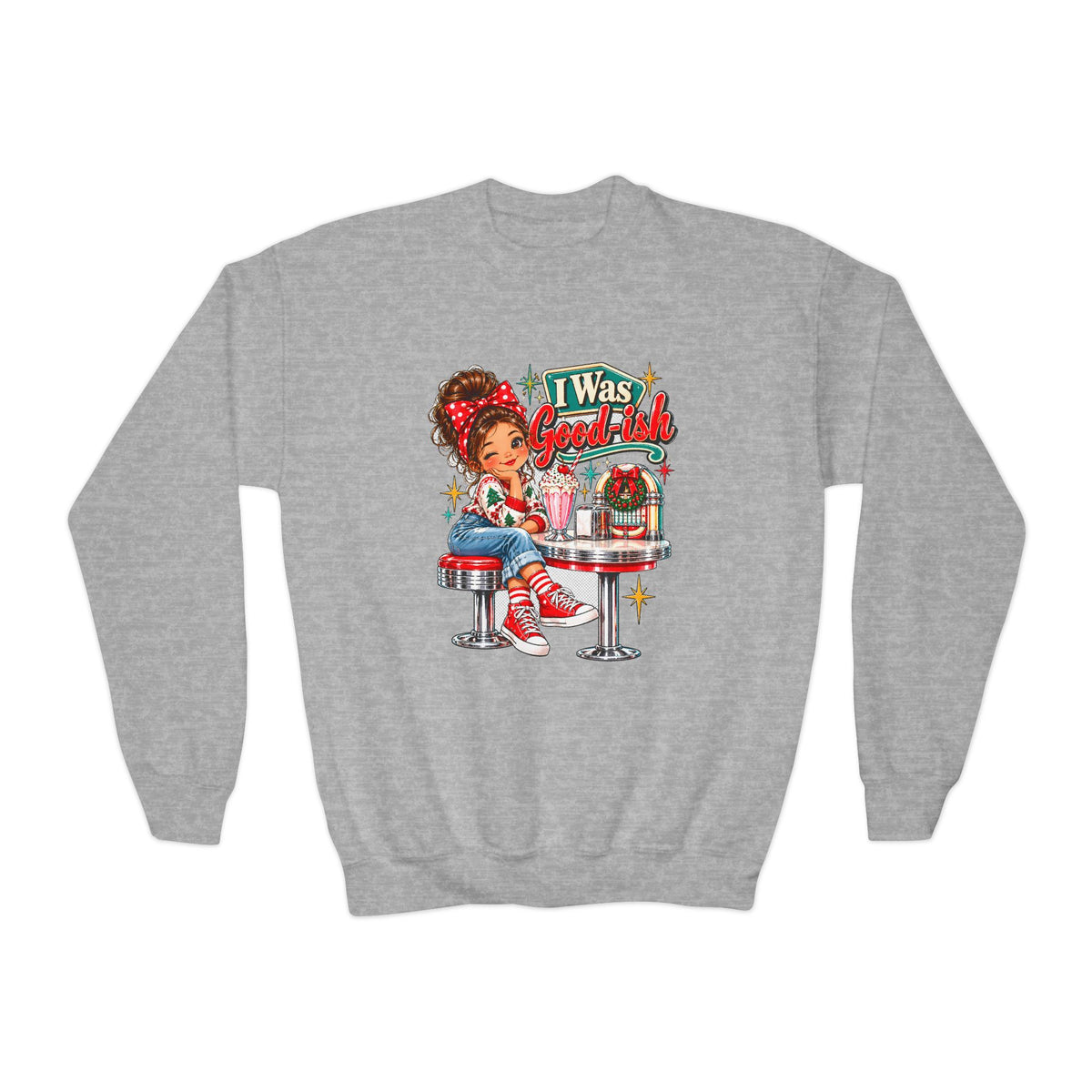 I Was Goodish Kids Christmas Sweatshirt-Retro Design