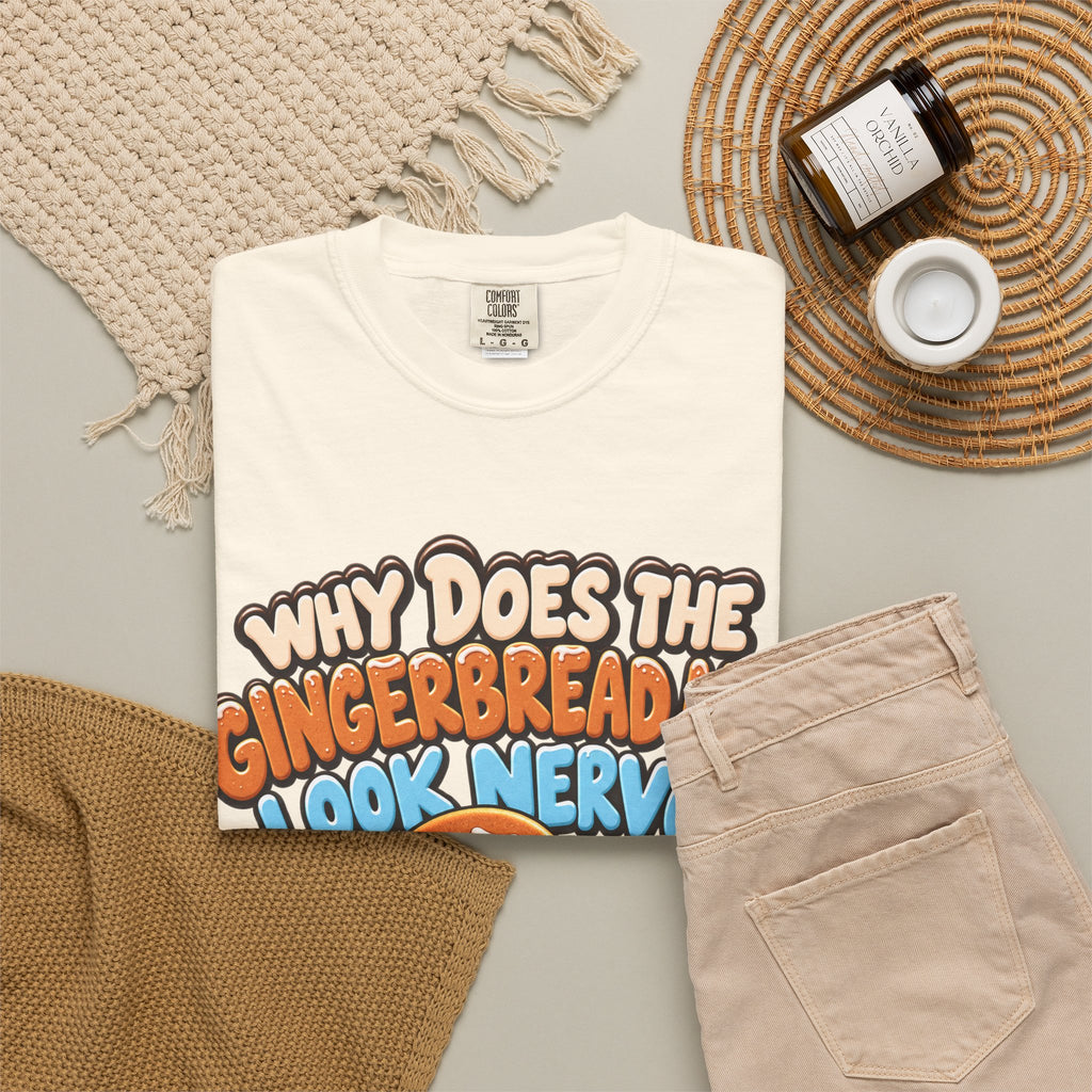 Why Does The Gingerbread Man Look Nervous Funny Christmas Shirt