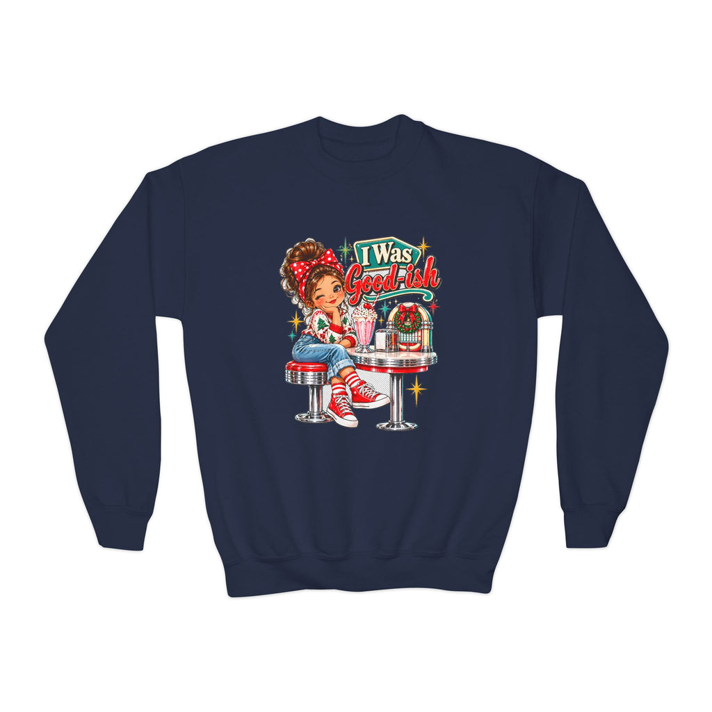 I Was Goodish Kids Christmas Sweatshirt-Retro Design