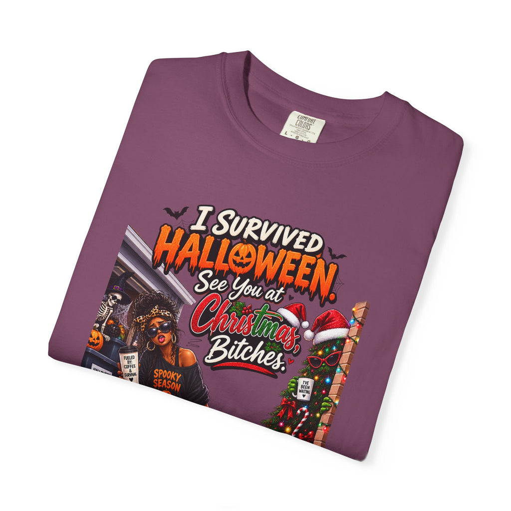I Survived Halloween See You At Christmas Bitches Shirt, Funny Holiday Crossover Tee