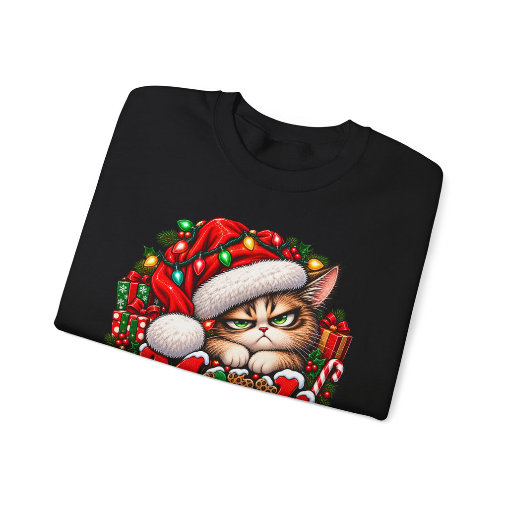 Merry Whatever Christmas Sweatshirt, Funny Grumpy Cat Holiday Crewneck