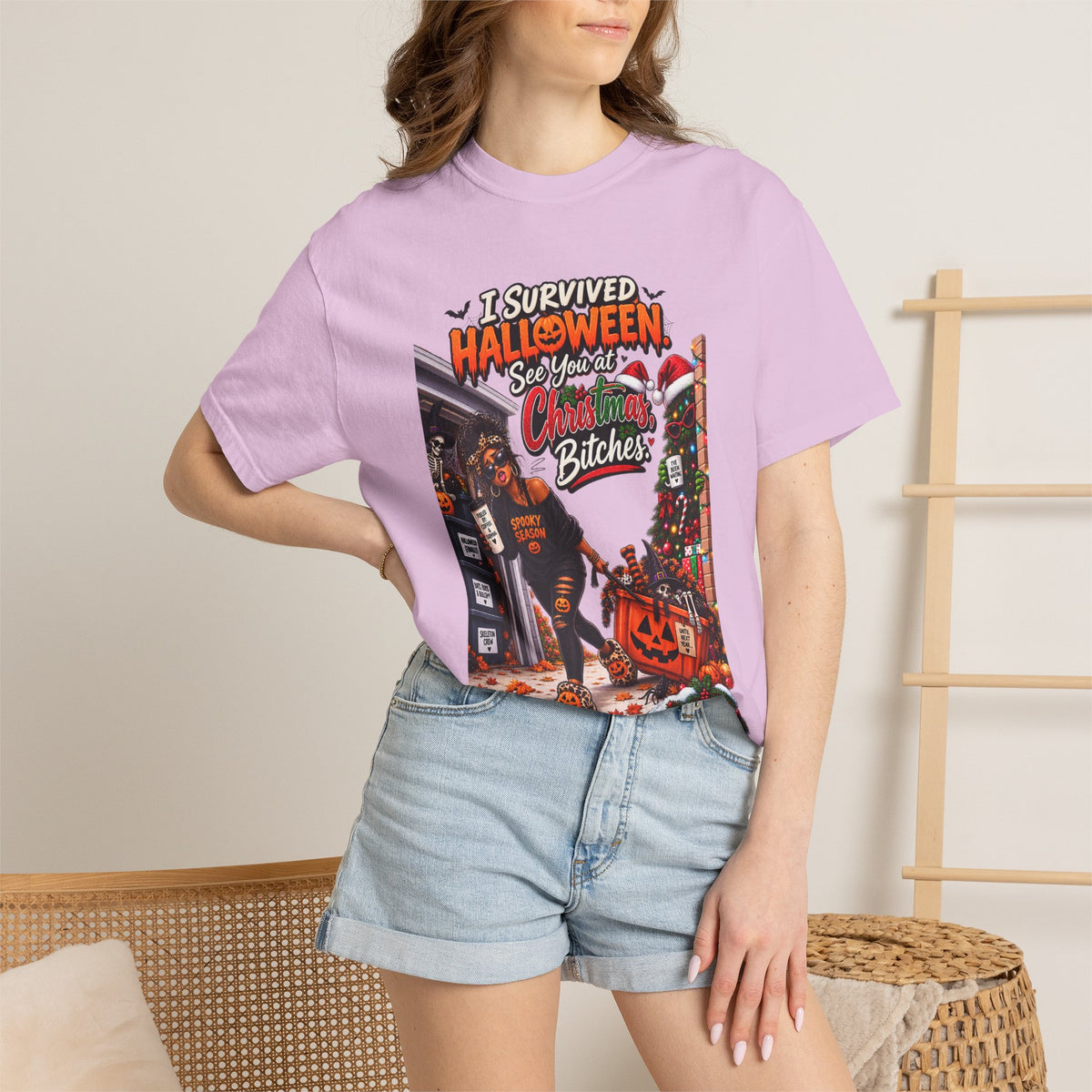 I Survived Halloween See You At Christmas Bitches Shirt, Funny Holiday Crossover Tee