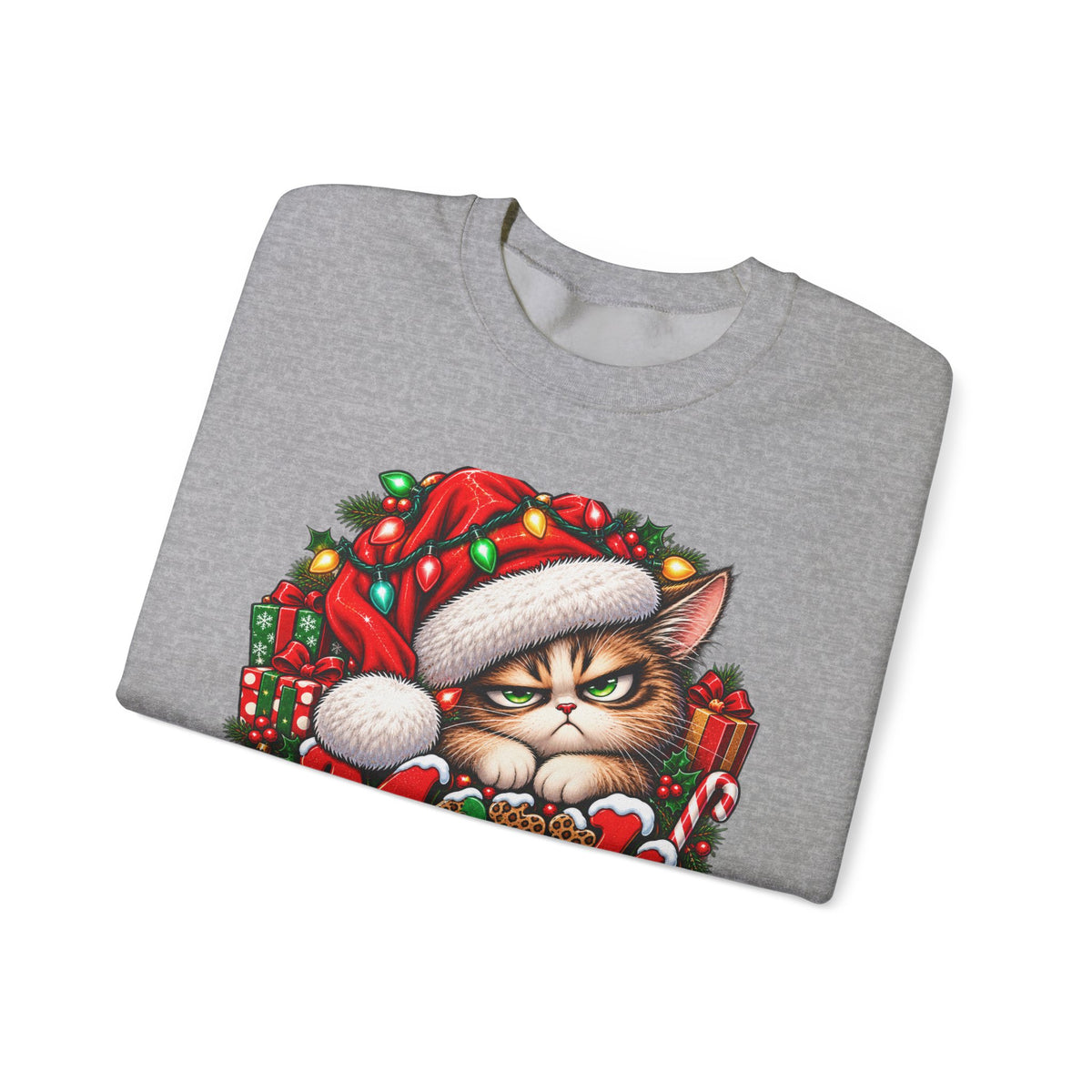 Merry Whatever Christmas Sweatshirt, Funny Grumpy Cat Holiday Crewneck