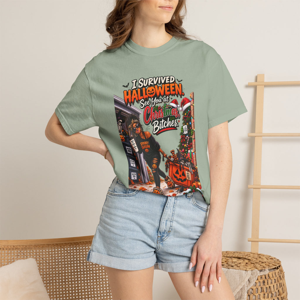 I Survived Halloween See You At Christmas Bitches Shirt, Funny Holiday Crossover Tee