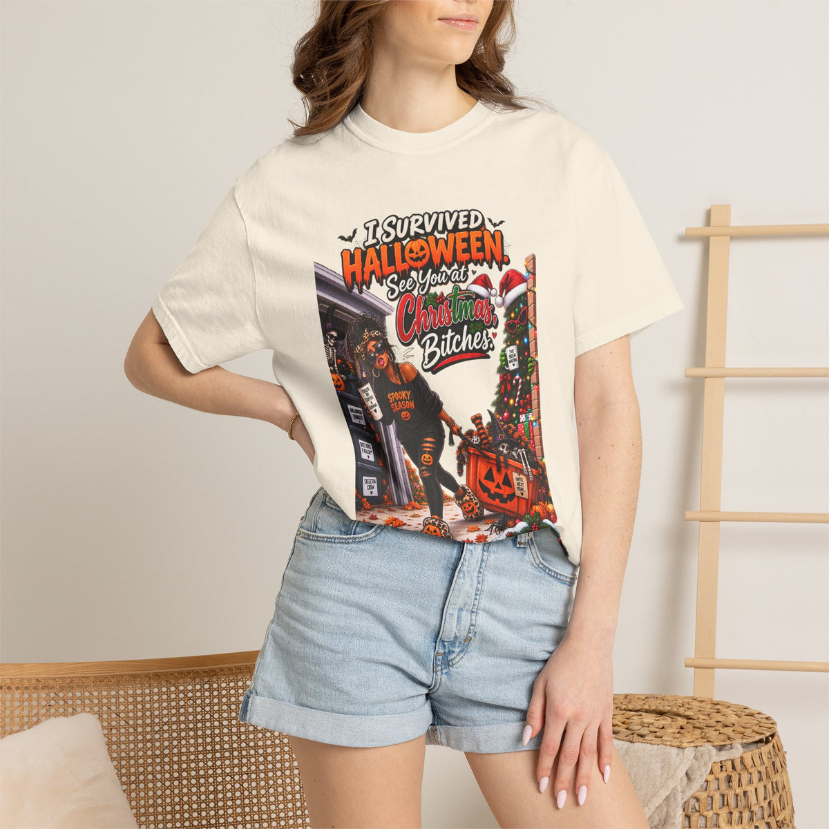 I Survived Halloween See You At Christmas Bitches Shirt, Funny Holiday Crossover Tee