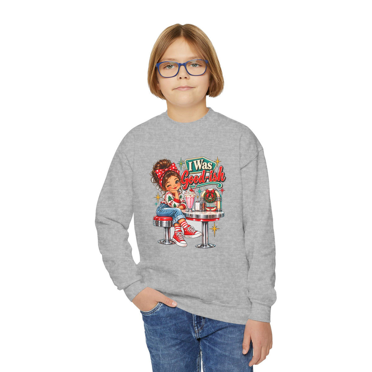 I Was Goodish Kids Christmas Sweatshirt-Retro Design