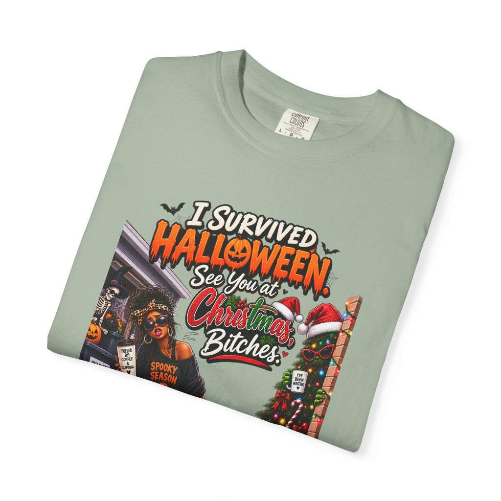 I Survived Halloween See You At Christmas Bitches Shirt, Funny Holiday Crossover Tee