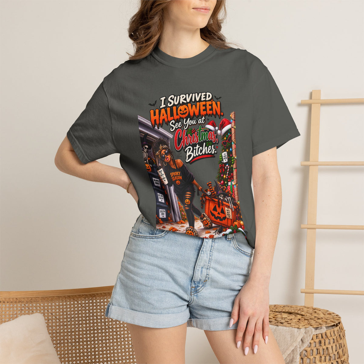 I Survived Halloween See You At Christmas Bitches Shirt, Funny Holiday Crossover Tee