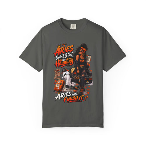 Aries Didn't Start The Haunting Aries Will Finish It Shirt, Funny Zodiac Halloween Tee