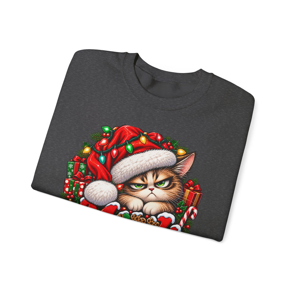 Merry Whatever Christmas Sweatshirt, Funny Grumpy Cat Holiday Crewneck