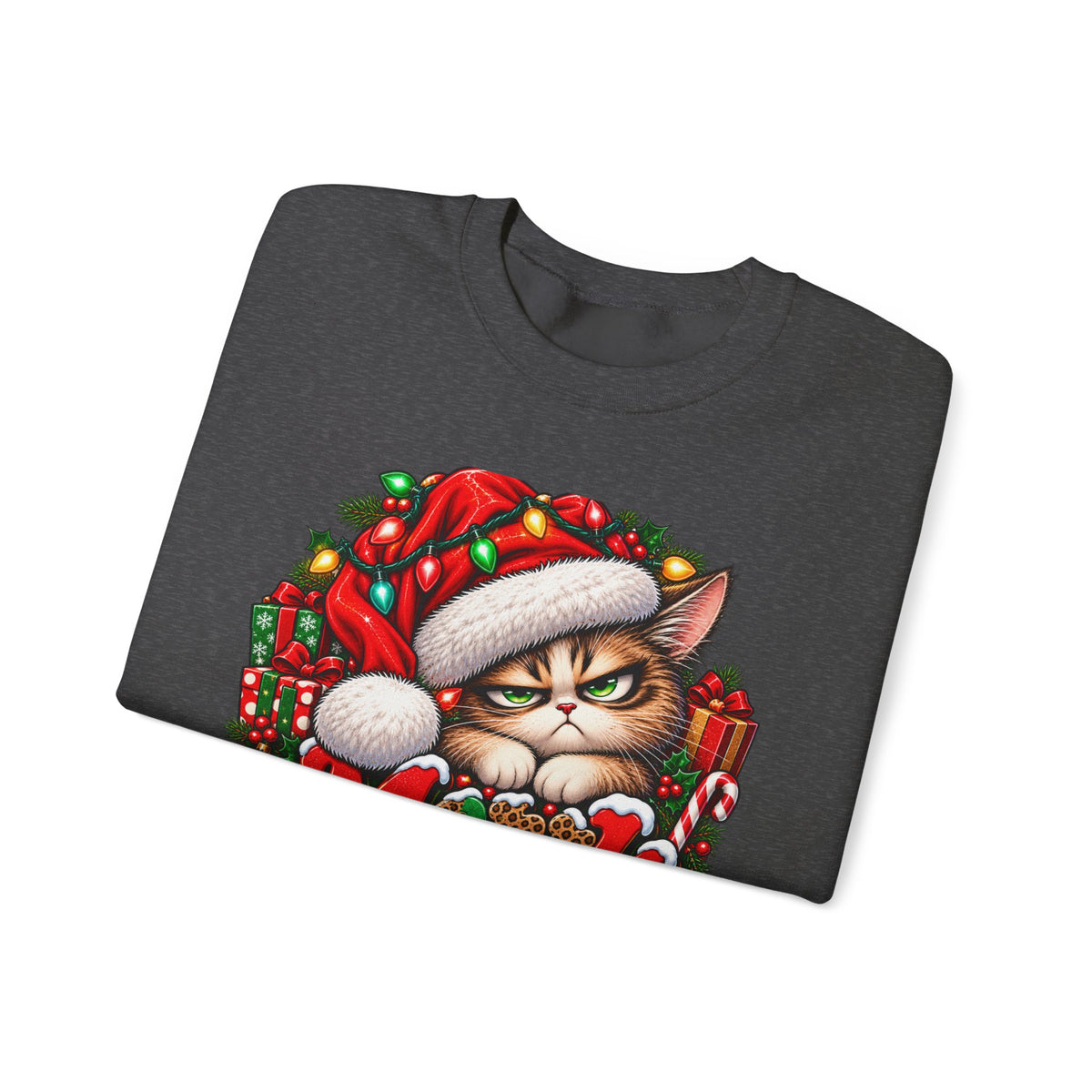 Merry Whatever Christmas Sweatshirt, Funny Grumpy Cat Holiday Crewneck