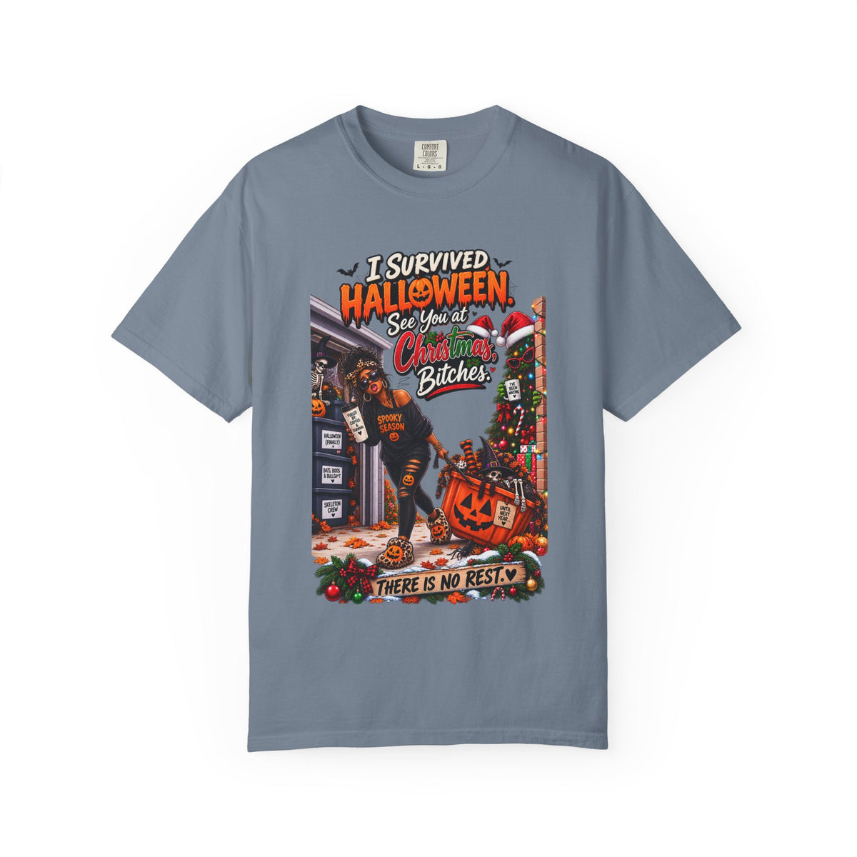 I Survived Halloween See You At Christmas Bitches Shirt, Funny Holiday Crossover Tee