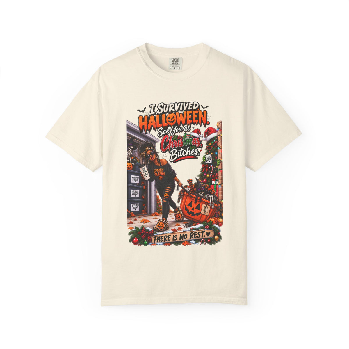 I Survived Halloween See You At Christmas Bitches Shirt, Funny Holiday Crossover Tee