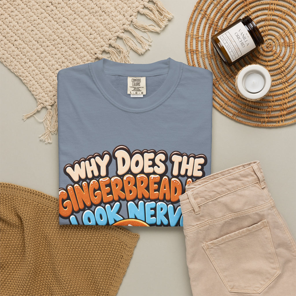 Why Does The Gingerbread Man Look Nervous Funny Christmas Shirt