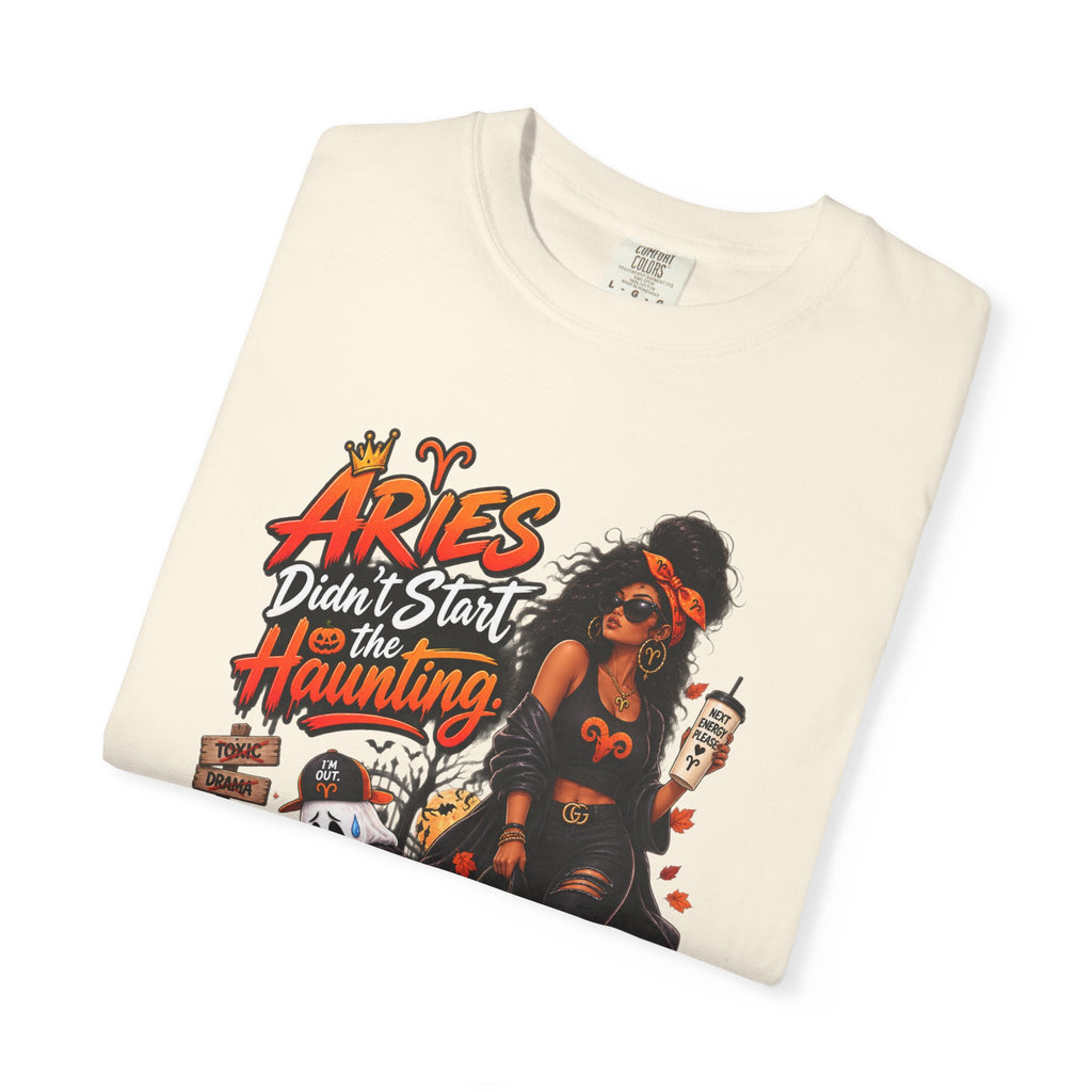 Aries Didn't Start The Haunting Aries Will Finish It Shirt, Funny Zodiac Halloween Tee