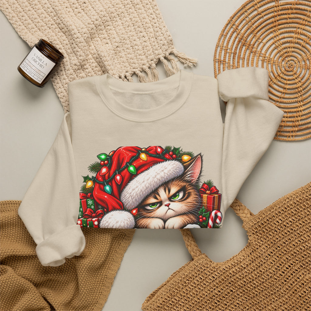 Merry Whatever Christmas Sweatshirt, Funny Grumpy Cat Holiday Crewneck