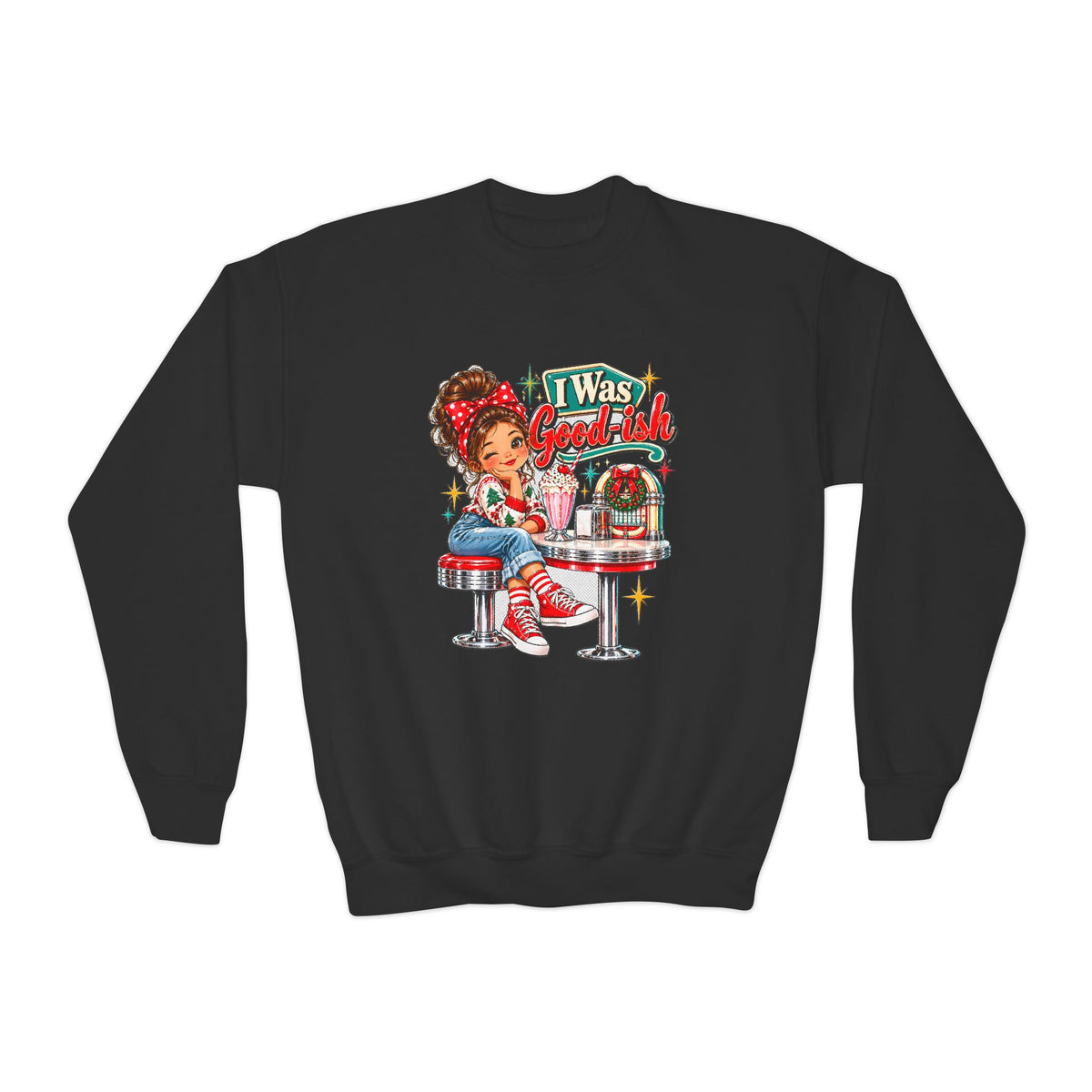 I Was Goodish Kids Christmas Sweatshirt-Retro Design