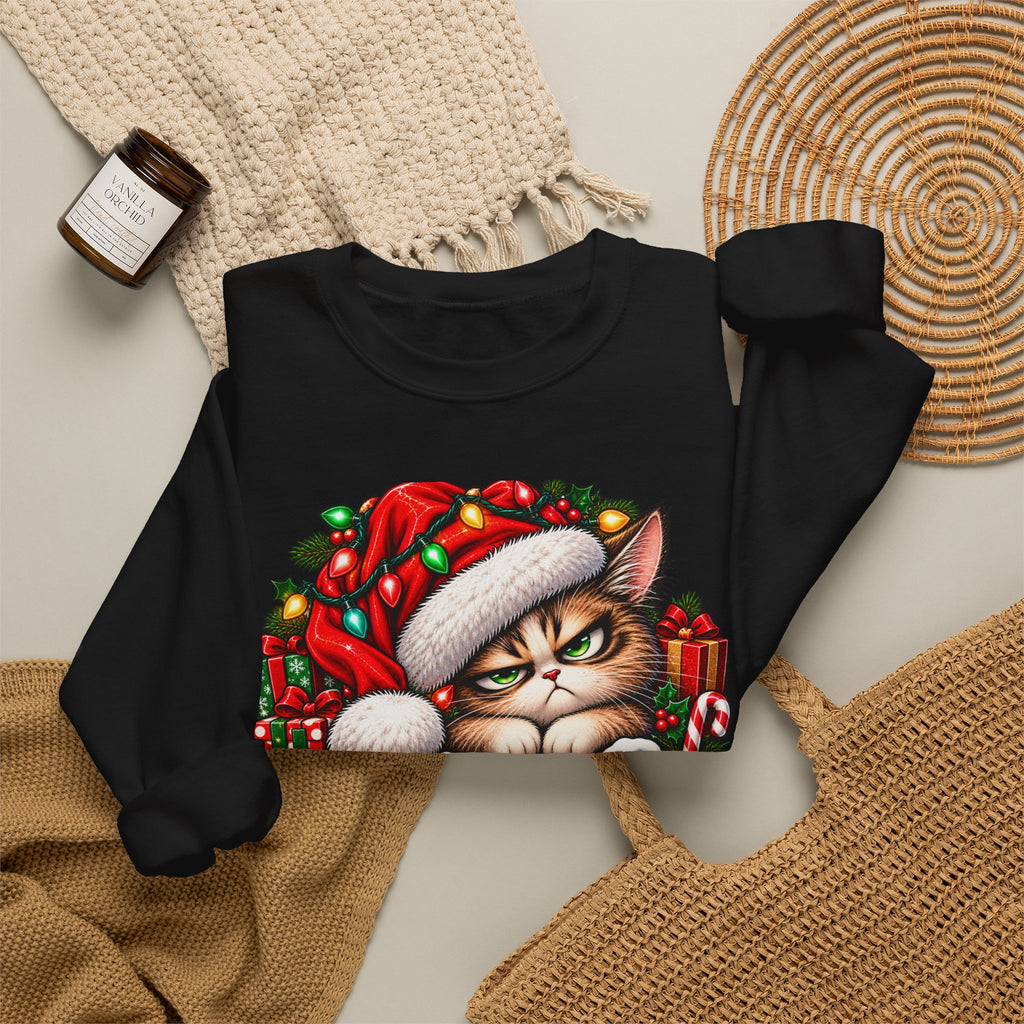 Merry Whatever Christmas Sweatshirt, Funny Grumpy Cat Holiday Crewneck