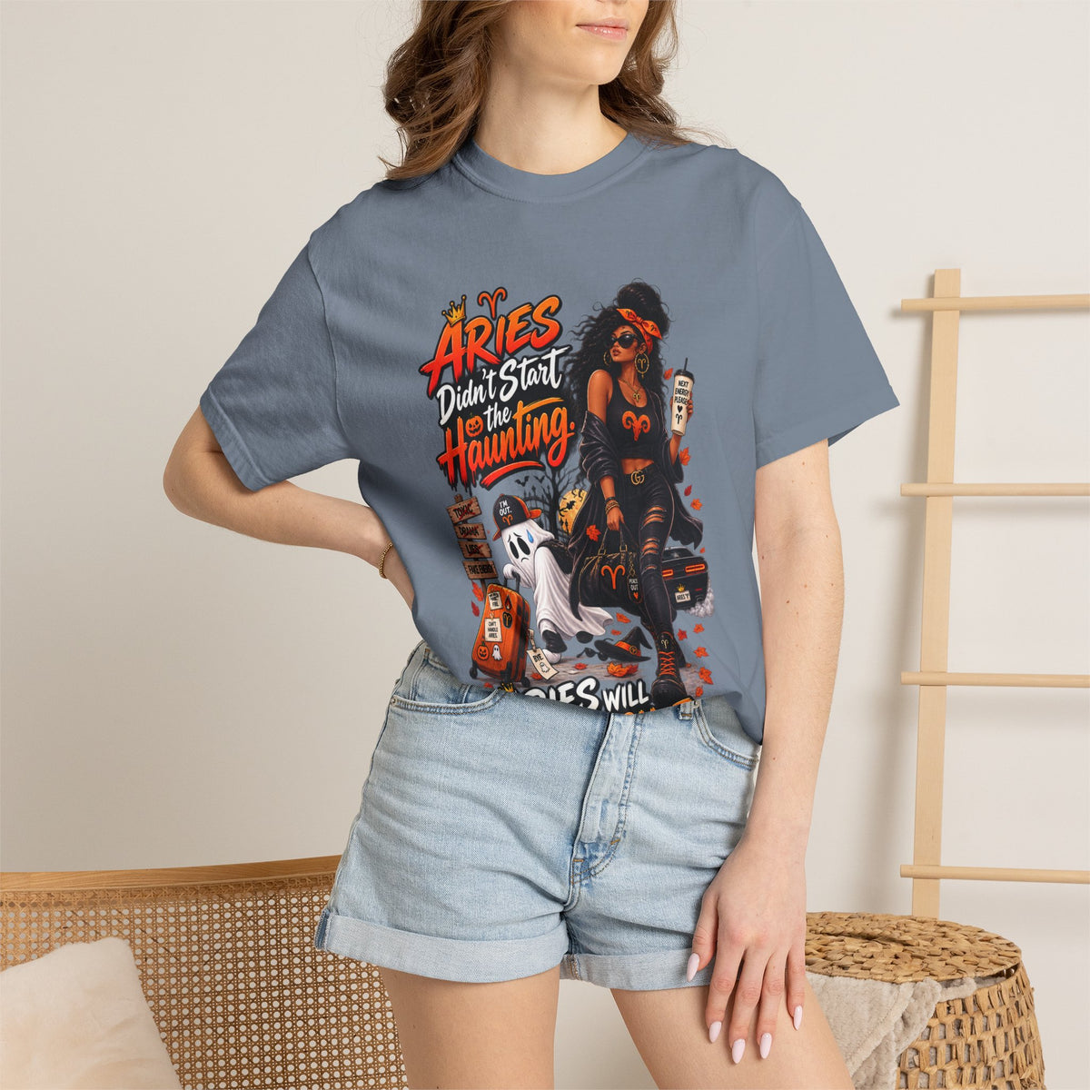 Aries Didn't Start The Haunting Aries Will Finish It Shirt, Funny Zodiac Halloween Tee