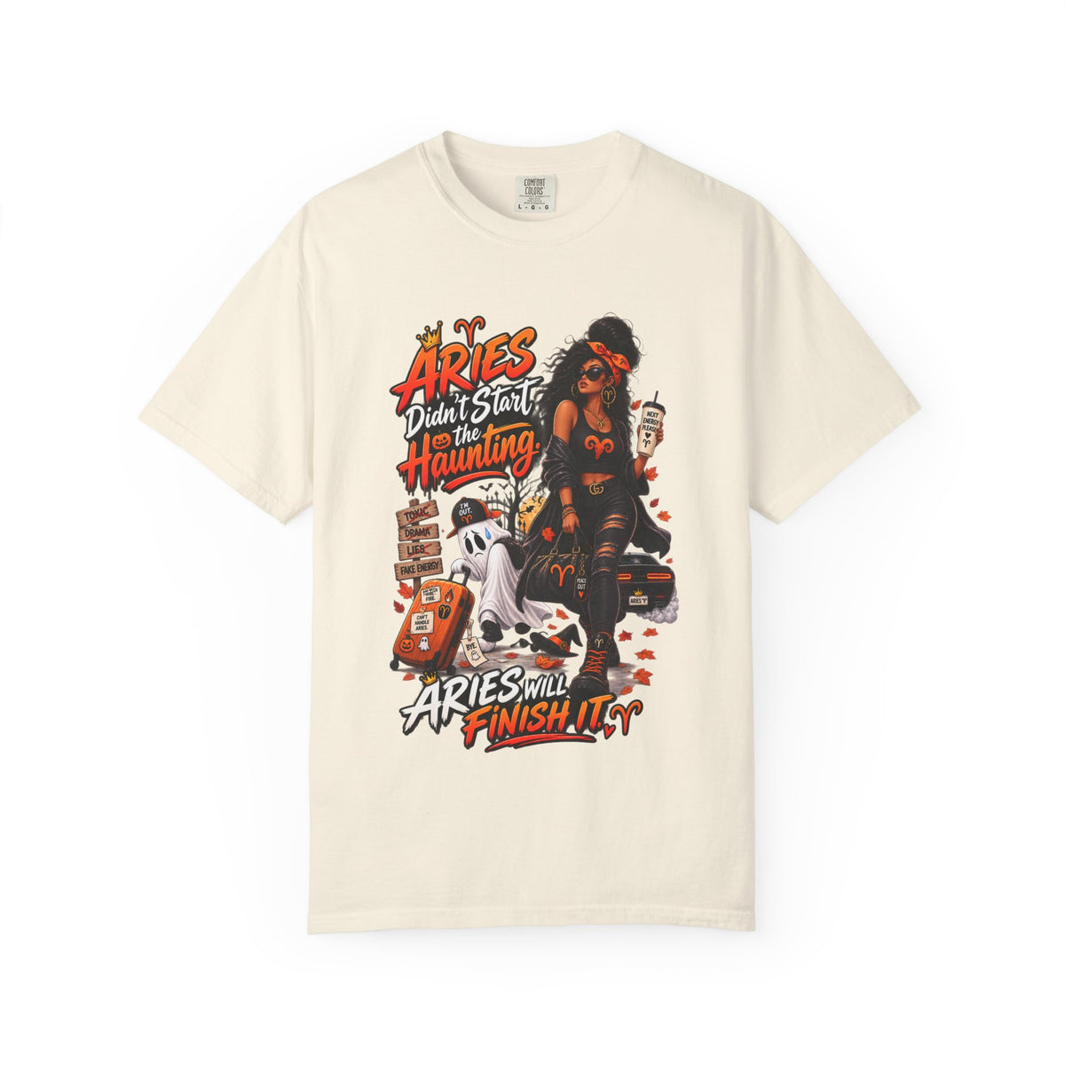 Aries Didn't Start The Haunting Aries Will Finish It Shirt, Funny Zodiac Halloween Tee