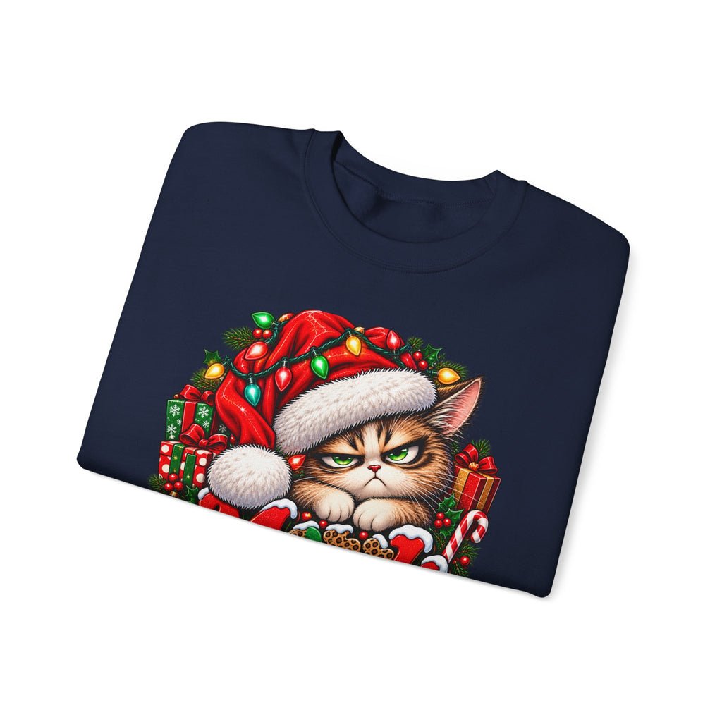 Merry Whatever Christmas Sweatshirt, Funny Grumpy Cat Holiday Crewneck