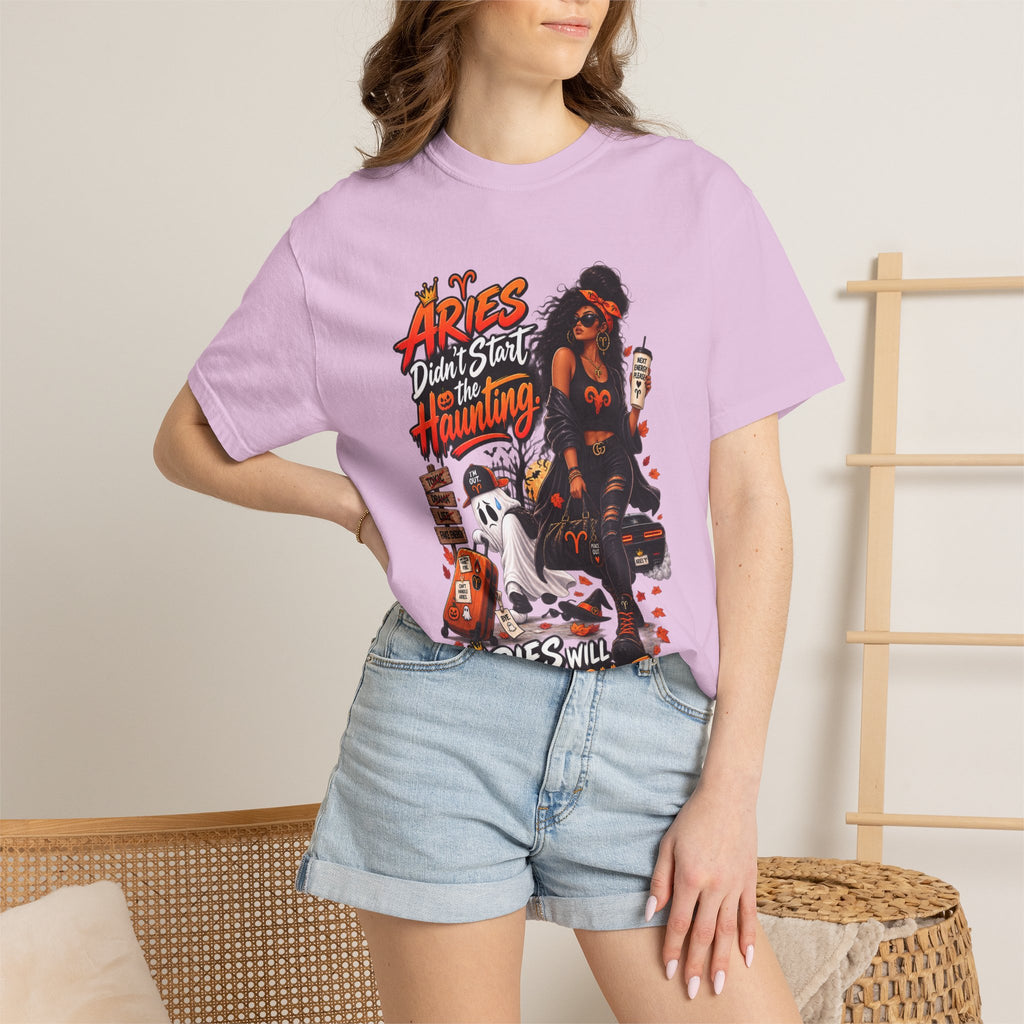 Aries Didn't Start The Haunting Aries Will Finish It Shirt, Funny Zodiac Halloween Tee