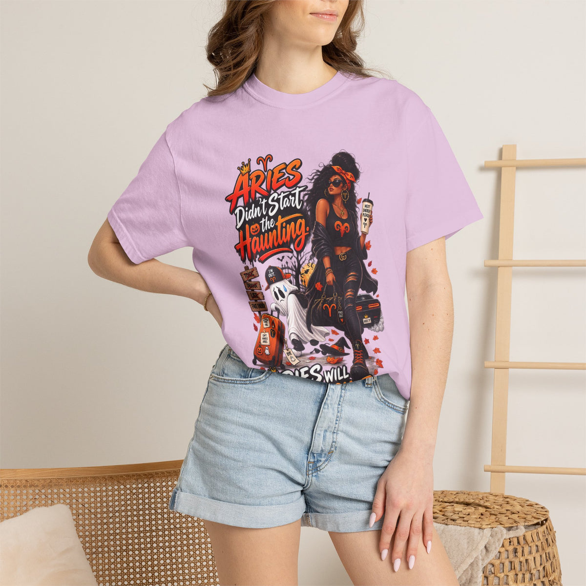 Aries Didn't Start The Haunting Aries Will Finish It Shirt, Funny Zodiac Halloween Tee