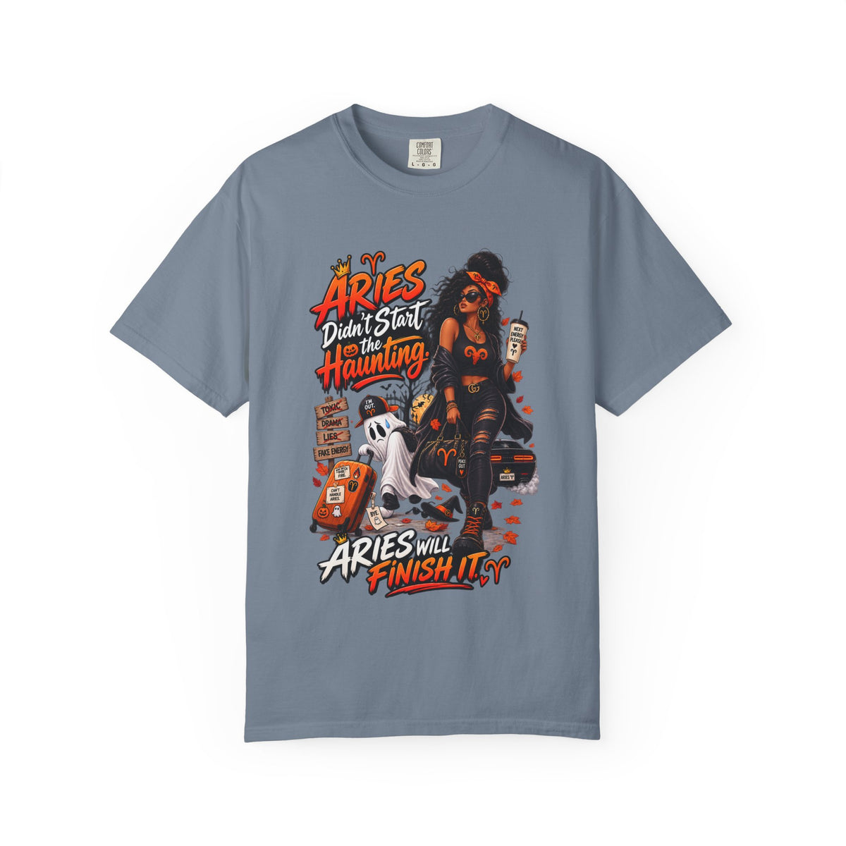 Aries Didn't Start The Haunting Aries Will Finish It Shirt, Funny Zodiac Halloween Tee