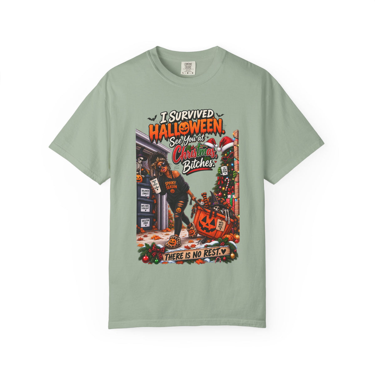 I Survived Halloween See You At Christmas Bitches Shirt, Funny Holiday Crossover Tee