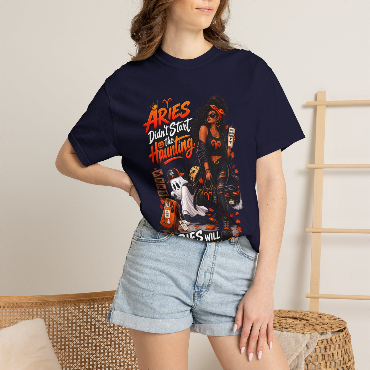 Aries Didn't Start The Haunting Aries Will Finish It Shirt, Funny Zodiac Halloween Tee